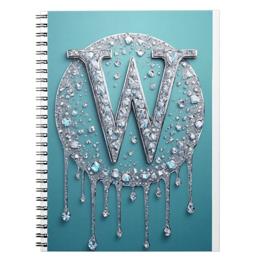 Elegante Diamant W Initiaal Glam Monogram als Cade Notitieboek (Voorkant)