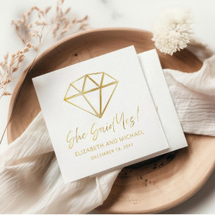 Elegante diamant zei ze ja namen Datum Folie Servetten