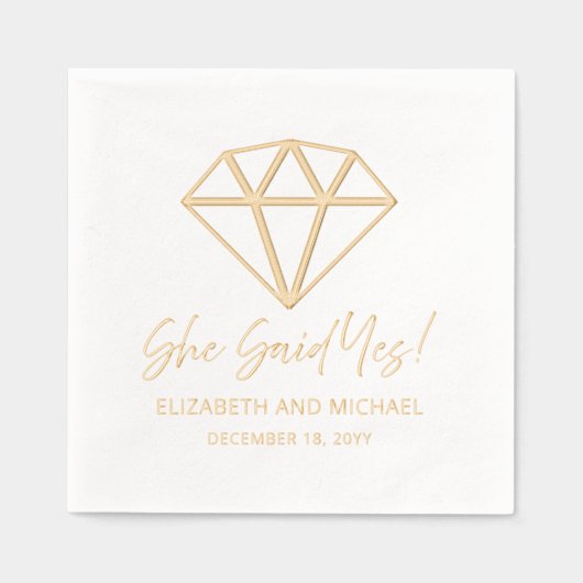 Elegante diamant zei ze ja namen | Datum Folie Servetten (Voorkant)