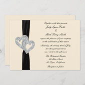 Elegante Diamant Zwart Lint Bruiloft Uitnodiging (Voorkant / Achterkant)