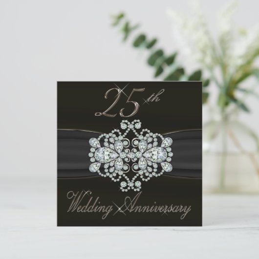 Elegante diamanten 25e zilveren huwelijksjubileum kaart (Staand voorkant)