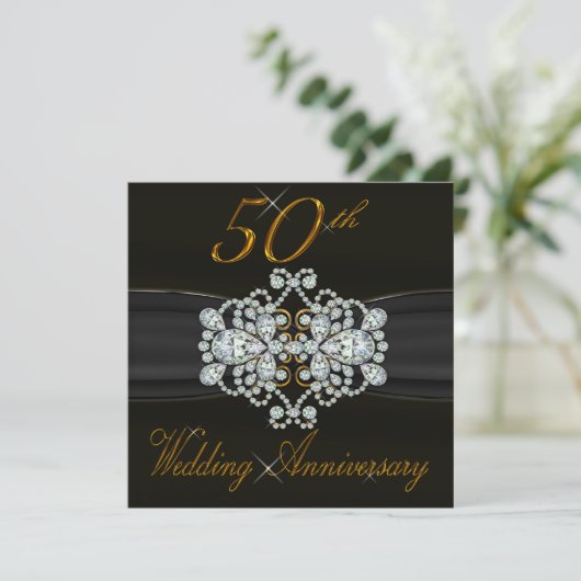 Elegante Diamanten 50ste Gouden Huwelijksjubileum Kaart (Staand voorkant)