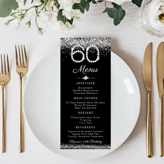 Elegante Diamanten 60e Verjaardag Diner Platte Men Menu