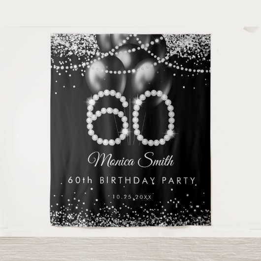 Elegante Diamanten 60e verjaardag Party Achtergron Wandkleed (Voorkant)