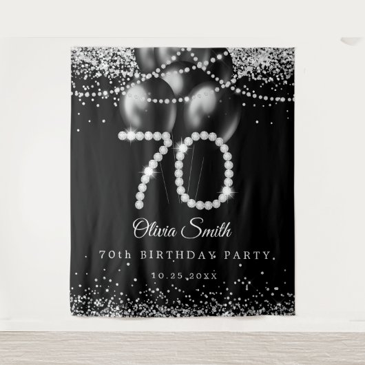 Elegante diamanten 70e verjaardag Party Achtergron Wandkleed (Voorkant)
