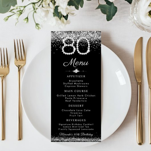 Elegante Diamanten 80e Verjaardag Diner Platte Men Menu