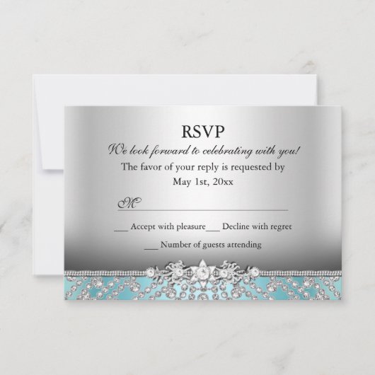 Elegante diamanten blauwe RSVP Kaartje (Voorkant)