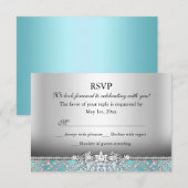 Elegante diamanten blauwe RSVP Kaartje (Voorkant / Achterkant)