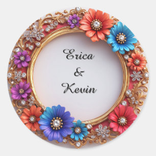 Elegante diamanten bloemenring trouwframe ronde sticker