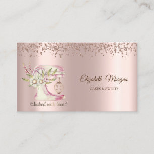 Elegante diamanten bloemige mixer roze goud backer visitekaartje