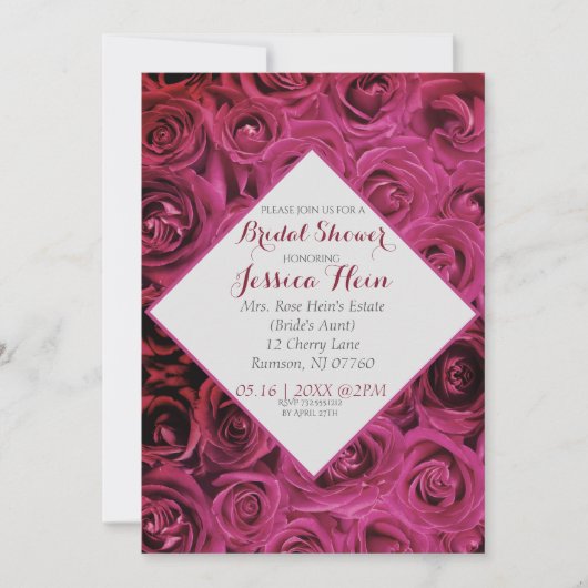 Elegante diamanten bruidsdouche roze rozen kaart (Voorkant)