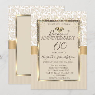 Elegante diamanten damast kader Huwelijksjubileum Kaart
