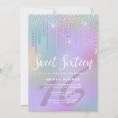 Elegante diamanten druppels paarse sweet sixteen kaart (Voorkant)