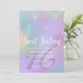 Elegante diamanten druppels paarse sweet sixteen kaart (Staand voorkant)