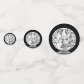 Elegante diamanten edelsteen op zwarte feesttafel confetti (Voorkanten)