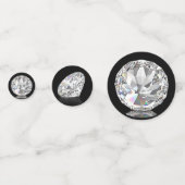 Elegante diamanten edelsteen op zwarte feesttafel confetti (Achterkanten)