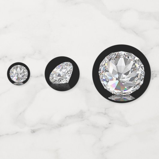 Elegante diamanten edelsteen op zwarte feesttafel confetti (Achterkanten)