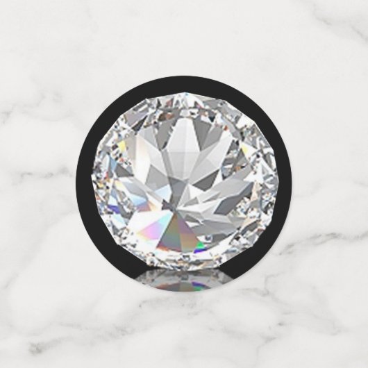 Elegante diamanten edelsteen op zwarte feesttafel confetti (Kleine voorkant)