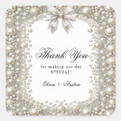 Elegante Diamanten en Parels Bruidsdouche Vierkante Sticker (Voorkant)