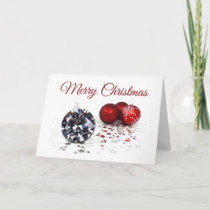 Elegante diamanten en rode kerstversieringen kaart