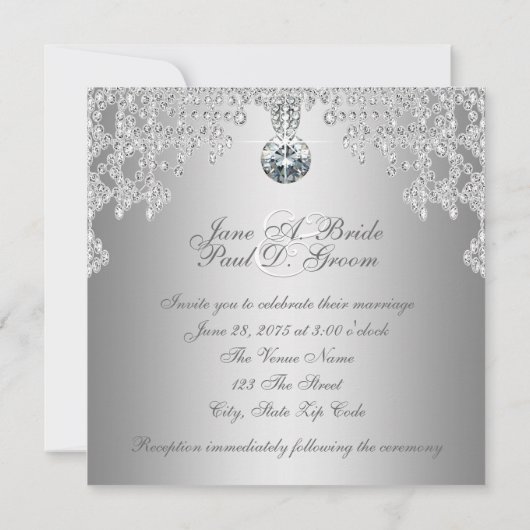 Elegante diamanten en zilveren bruiloft kaart (Achterkant)