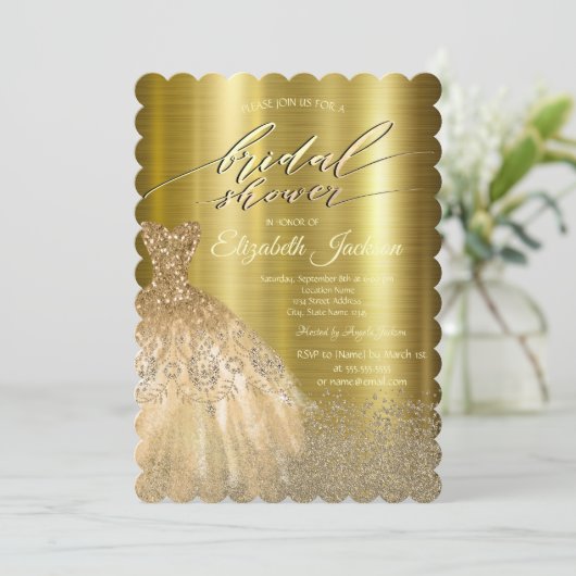 Elegante diamanten jurk goud metallic kaart (Staand voorkant)