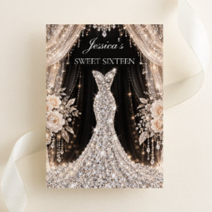 Elegante diamanten jurk zwart & champagne Sweet 16 Kaart