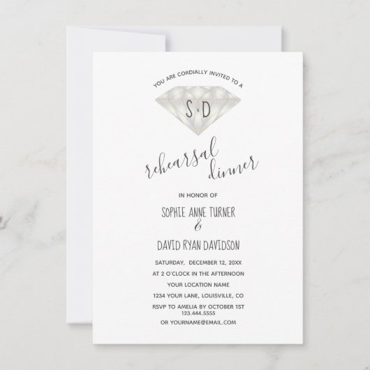 Elegante diamanten kalligrafie proefdiners kaart (Voorkant)