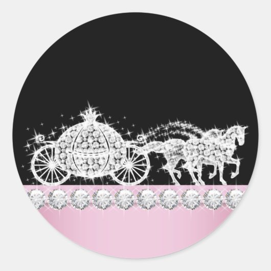 Elegante diamanten koets roze prinses stickers (Voorkant)
