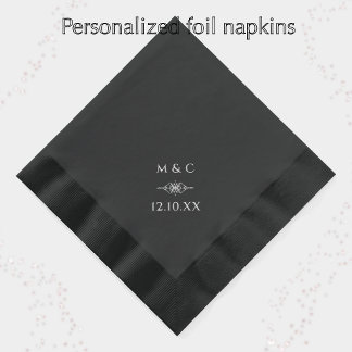 Elegante diamanten koppel initiaal & datum bruilof folie servetten