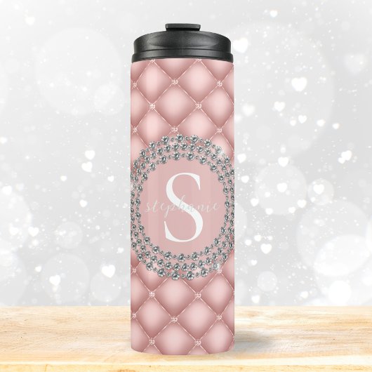 Elegante Diamanten Luxe Blush Roze Monogram Thermosbeker