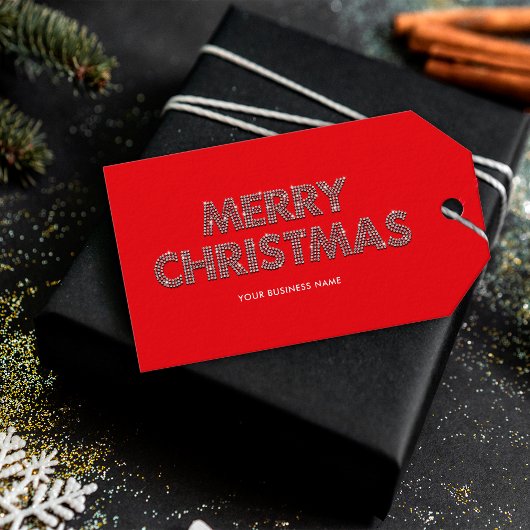 Elegante diamanten Merry Christmas Business Rood Cadeaulabel