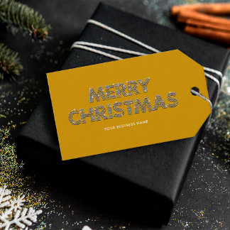 Elegante Diamanten Prettig Kerstmis Geel Zakelijk Cadeaulabel
