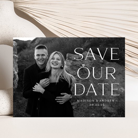 Elegante diamanten ring overlay foto save the date