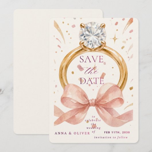 Elegante diamanten ring Save the Date uitnodiging (Voorkant / Achterkant)