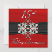 Elegante diamanten robijnen 15de huwelijksverjaard kaart (Voorkant)