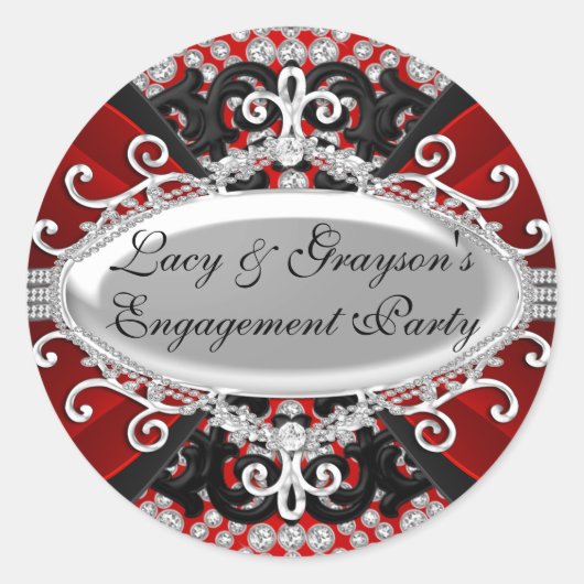 Elegante diamanten rode verlovingsfeest sticker (Voorkant)