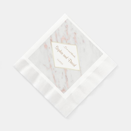 Elegante diamanten roze gouden marmeren bruiloft servet (Hoek)