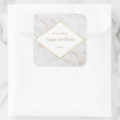 Elegante diamanten roze gouden marmeren bruiloft vierkante sticker (Tas)