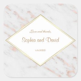 Elegante diamanten roze gouden marmeren bruiloft vierkante sticker