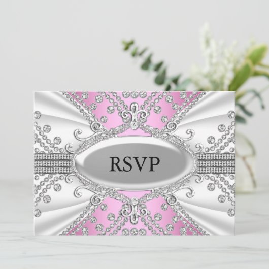 Elegante diamanten roze RSVP Kaart (Staand voorkant)