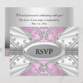 Elegante diamanten roze RSVP Kaart (Voorkant / Achterkant)