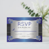 Elegante diamanten saffier sluiting blauw bruiloft RSVP kaartje (Staand voorkant)