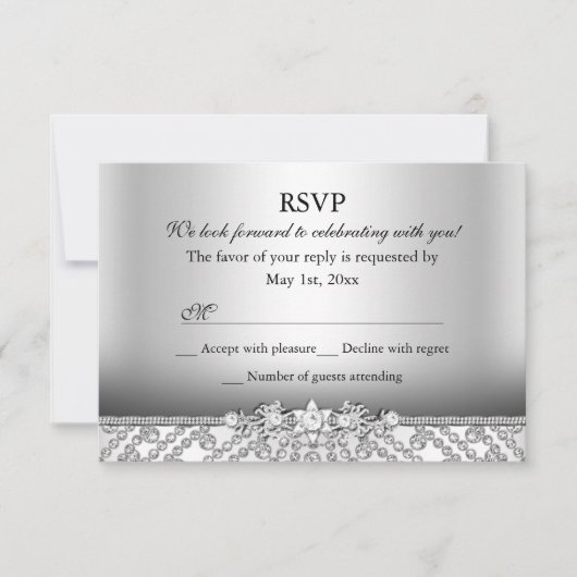 Elegante diamanten zilver RSVP (Voorkant)