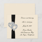 Elegante diamanten zwarte lint ontvangstkaarten kaart (Voorkant / Achterkant)