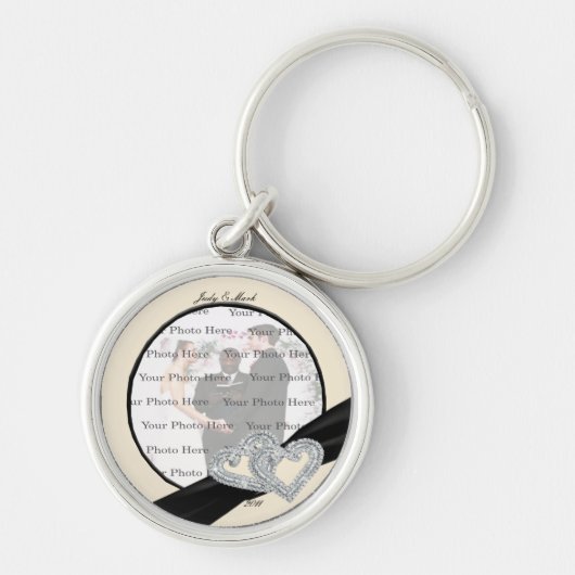 Elegante diamanten zwarte lint ronde sleutelhanger (Voorkant)