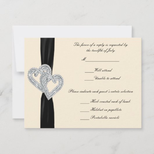 Elegante Diamond Black Ribbon Response Kaarten RSVP Kaartje (Voorkant)