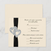 Elegante Diamond Black Ribbon Response Kaarten RSVP Kaartje (Voorkant / Achterkant)