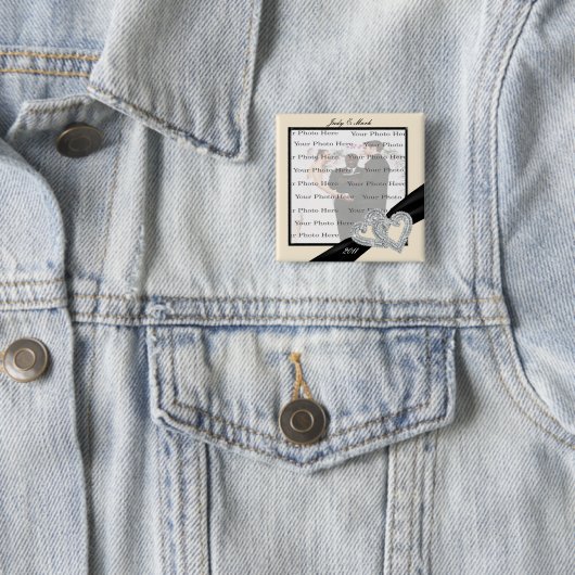 Elegante Diamond Black Ribbon Square Button (In situ)