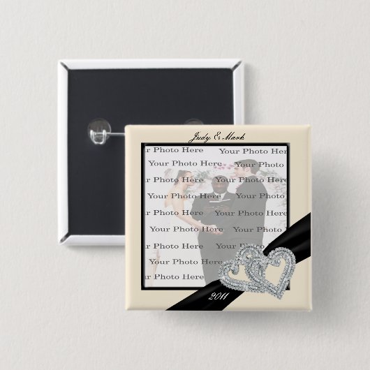 Elegante Diamond Black Ribbon Square Button (Voorkant /achterkant)